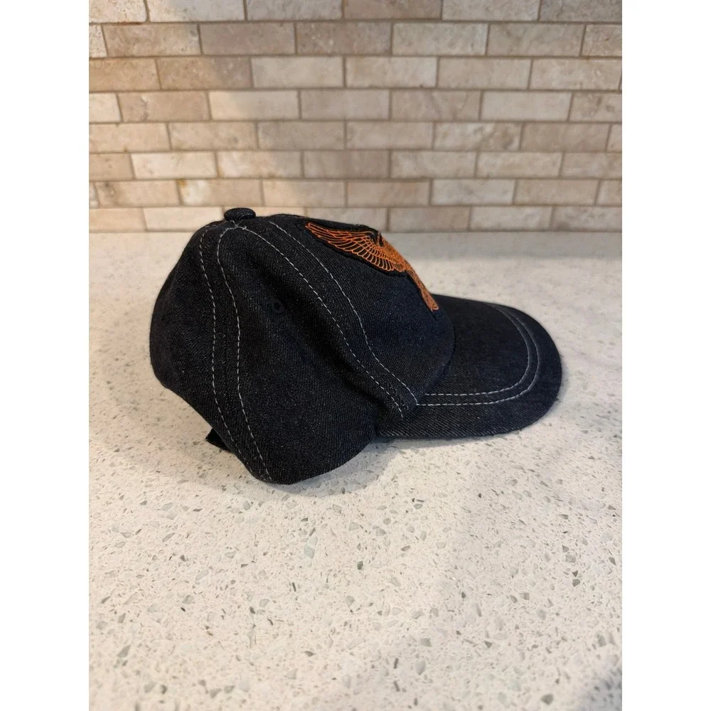 Harley-Davidson Toddler Denim Hat Eagle Logo Black Orange Adjustable Cap 2-4T